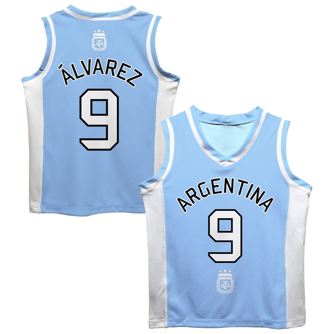 Julián Álvarez Argentina National Team Vive La Fete  Mesh Basketball Jersey - Light Blue