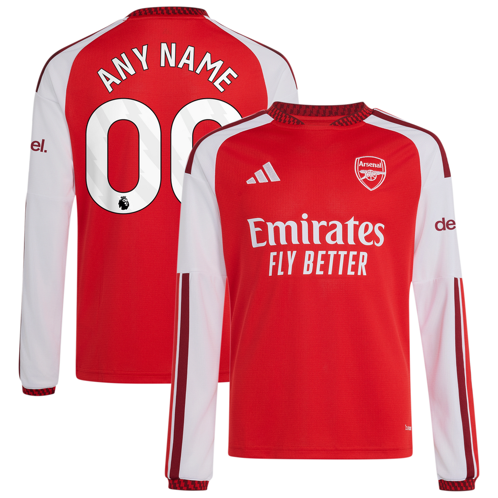 Arsenal adidas Youth 2026/27 Home Replica Custom Long Sleeve Jersey - Red