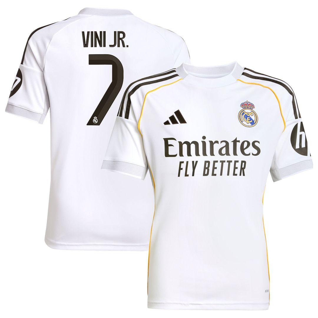 Vini Jr. Real Madrid adidas Youth 2025/26 Home Replica Jersey - White