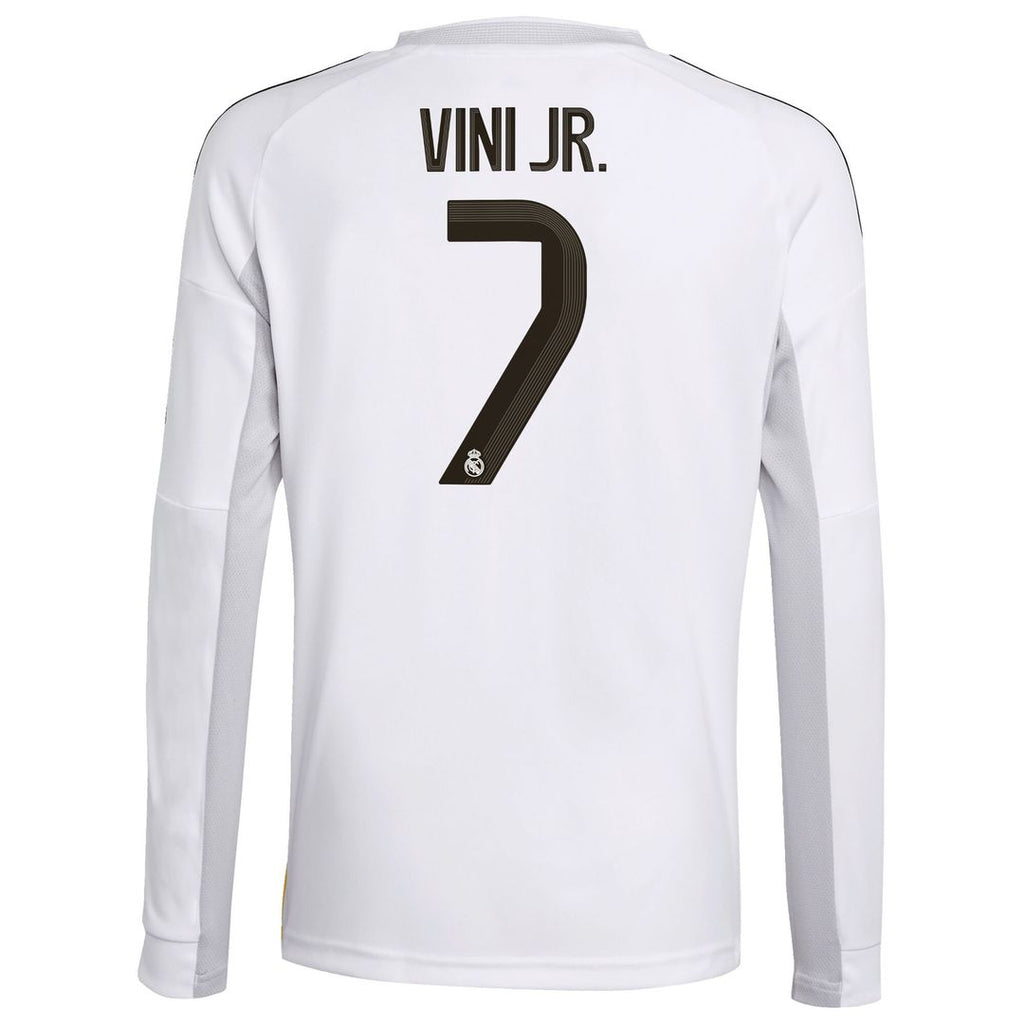 Vini Jr. Real Madrid adidas Youth 2025/26 Home Replica Long Sleeve Jersey - White