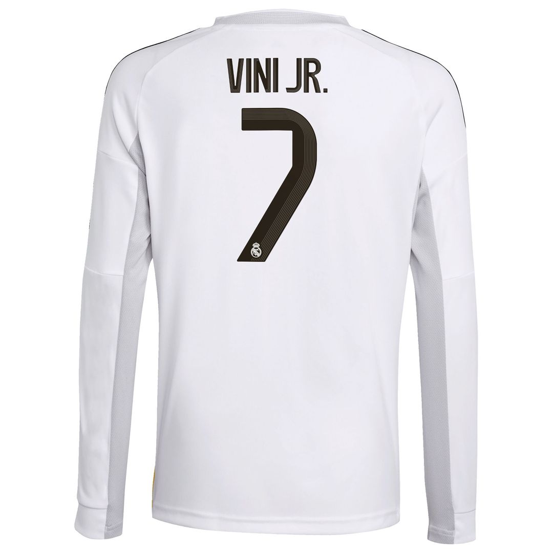 Vini Jr. Real Madrid adidas Youth 2025/26 Home Replica Long Sleeve Jersey - White