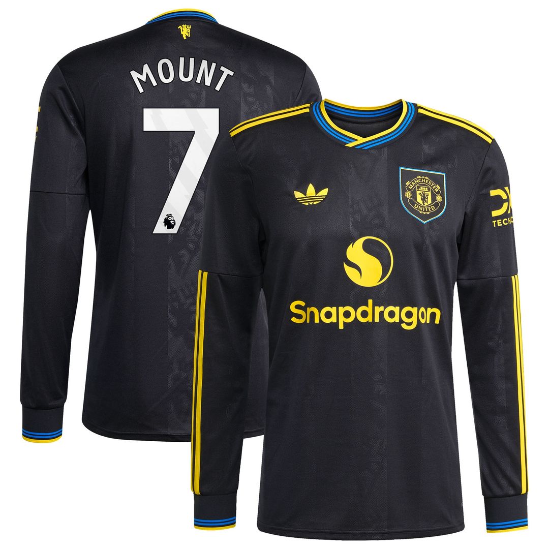 Mason Mount Manchester United adidas 2025/26 Third Replica Long Sleeve Player Jersey - Black