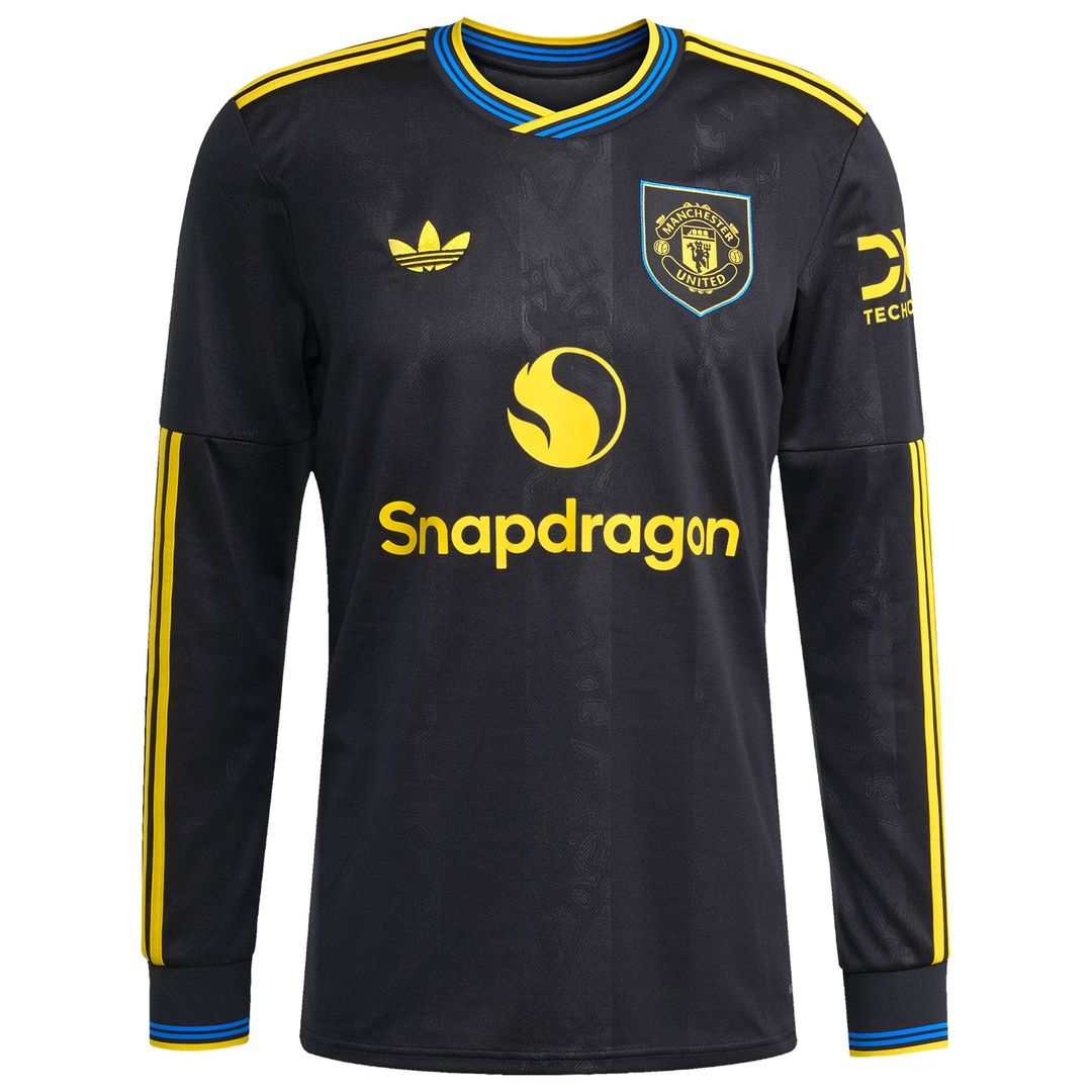 Manchester United adidas 2025/26 Third Replica Long Sleeve Custom Jersey - Black