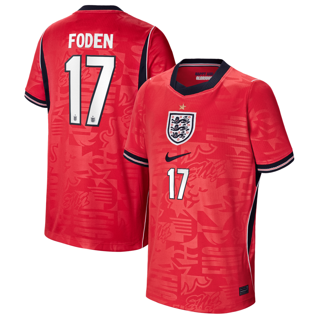 Phil Foden England National Team Nike Youth 2026 Away Stadium Replica Jersey - Red