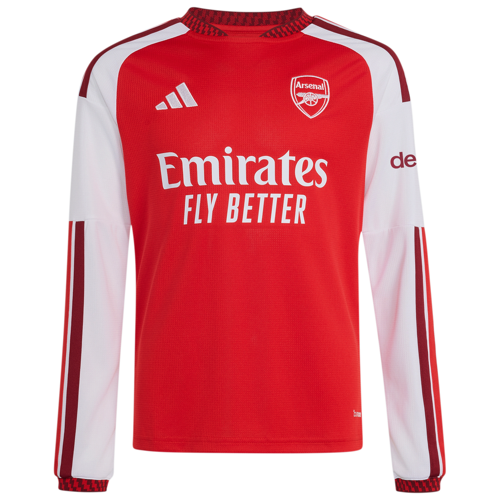 Declan Rice Arsenal adidas Youth 2026/27 Home Replica Long Sleeve Jersey - Red