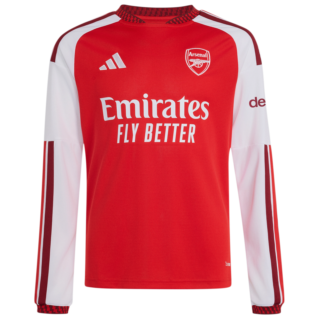 Declan Rice Arsenal adidas Youth 2026/27 Home Replica Long Sleeve Jersey - Red