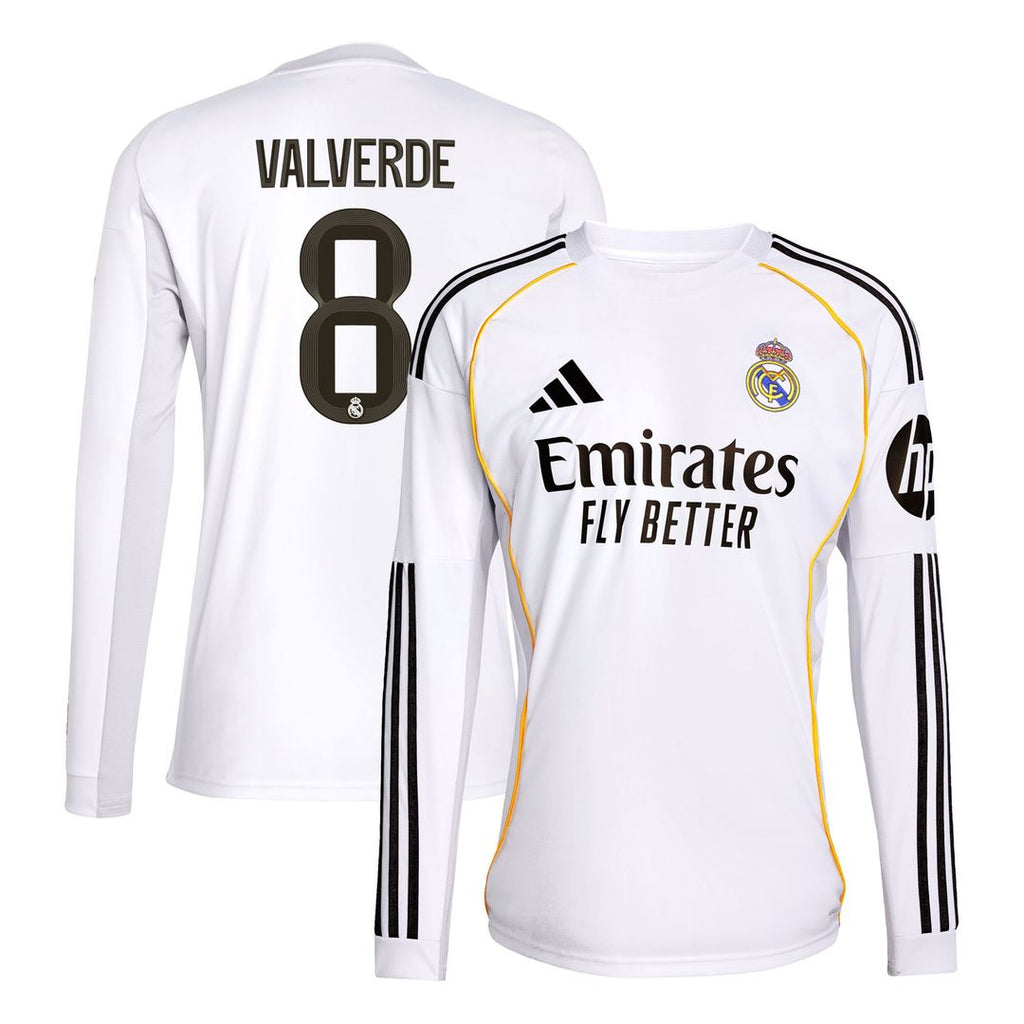 Federico Valverde Real Madrid adidas 2025/26 Home Replica Long Sleeve Jersey - White