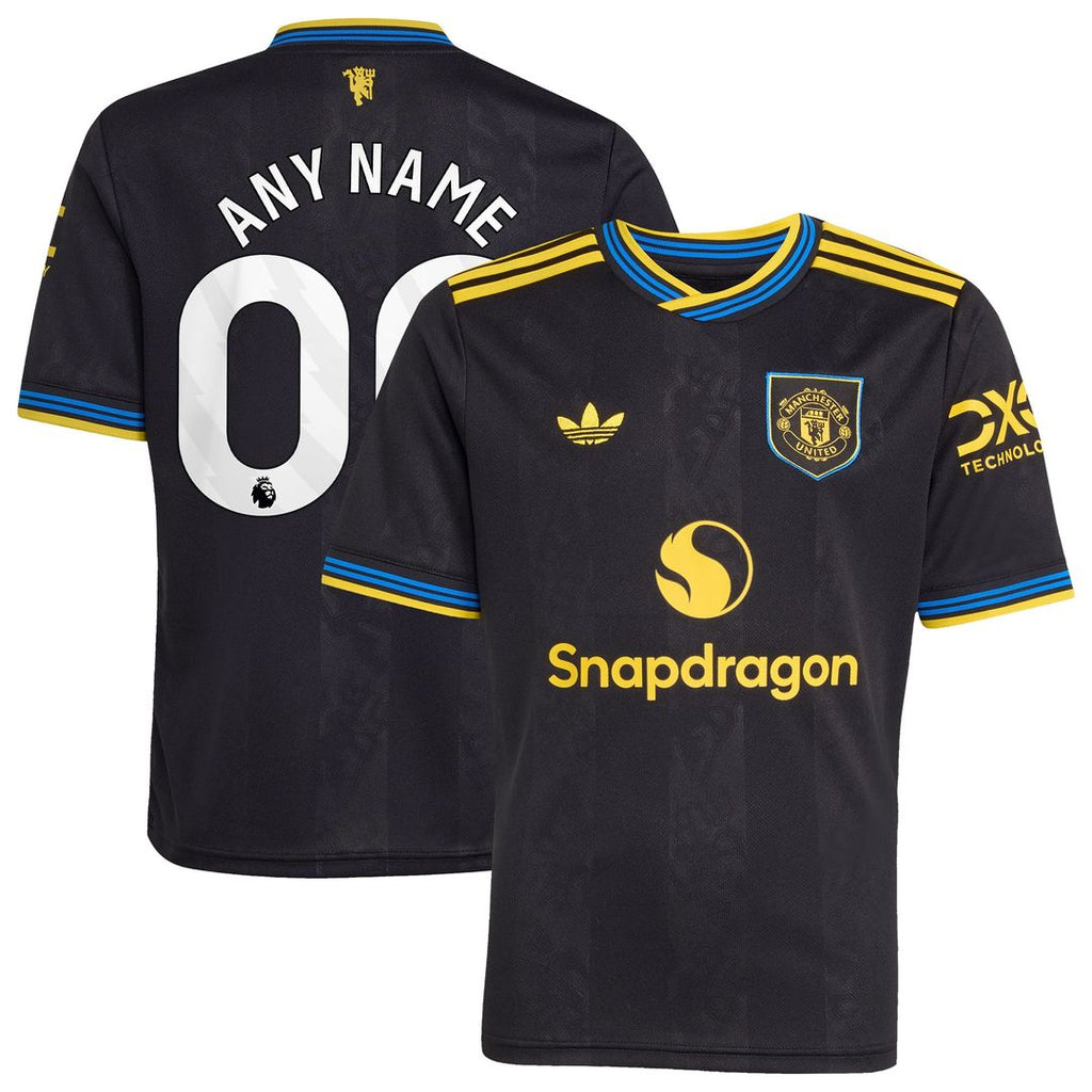 Manchester United adidas Youth 2025/26 Third Replica Custom Jersey - Black
