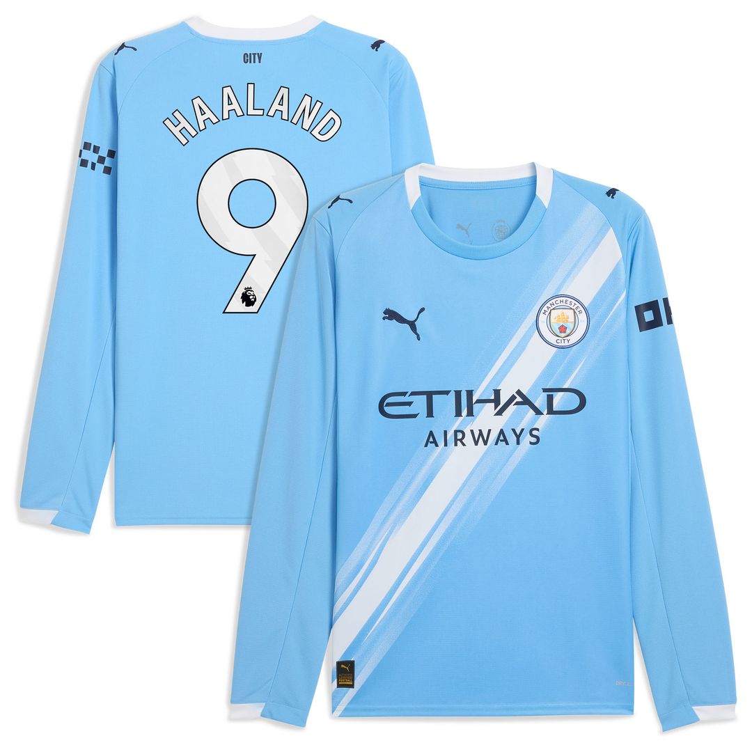 Erling Haaland Manchester City Puma 2025/26 Home Replica Long Sleeve Player Jersey - Sky Blue