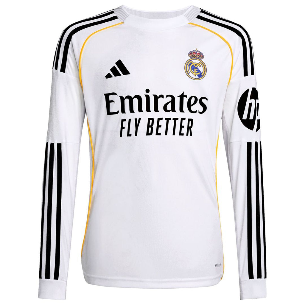 Vini Jr. Real Madrid adidas Youth 2025/26 Home Replica Long Sleeve Jersey - White