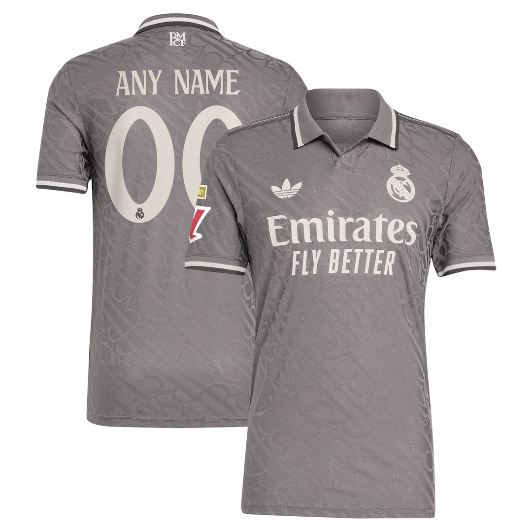 Real Madrid adidas Originals 2024/25 Third Authentic Custom Jersey - Charcoal