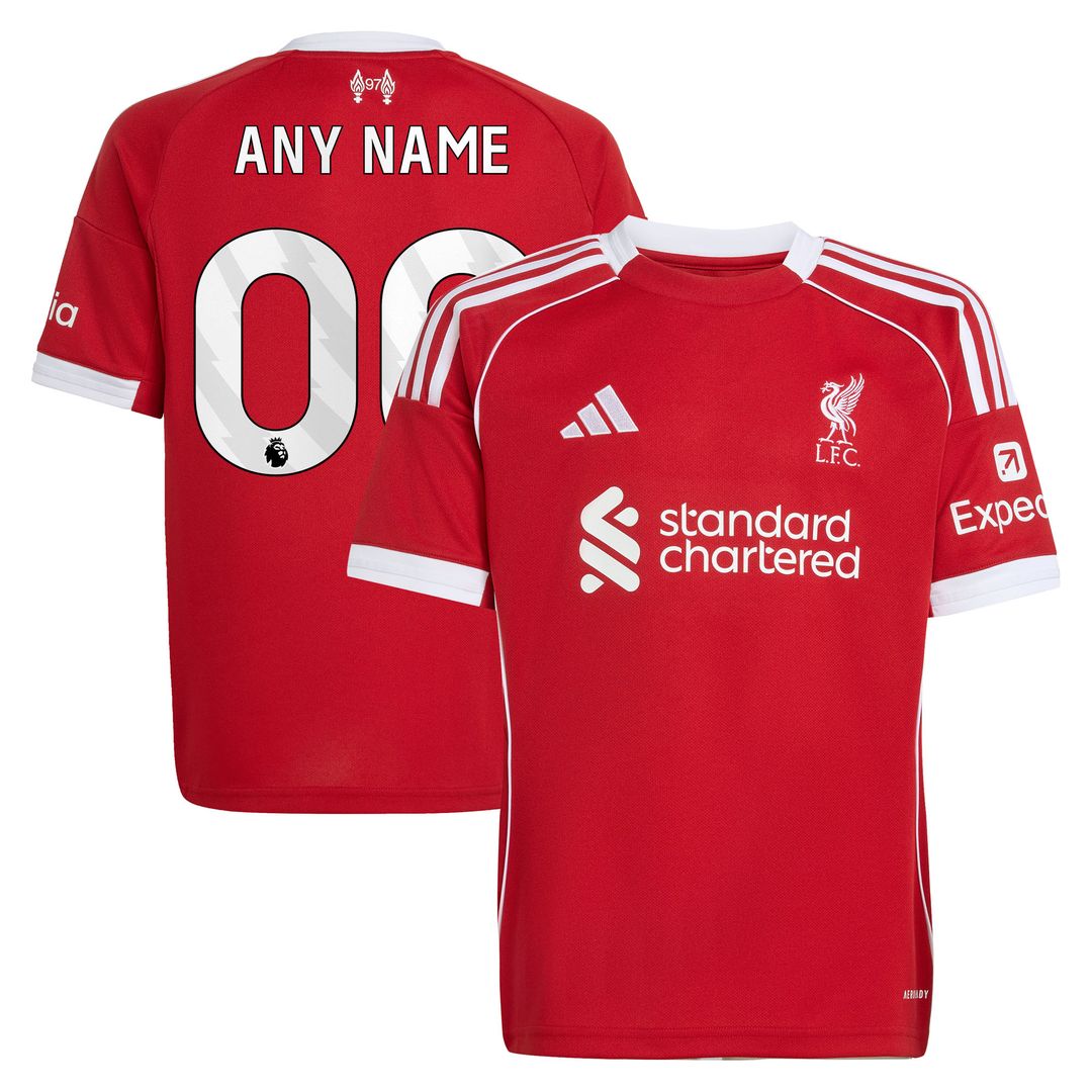 Liverpool adidas Youth 2025/26 Home Custom Replica Jersey - Red