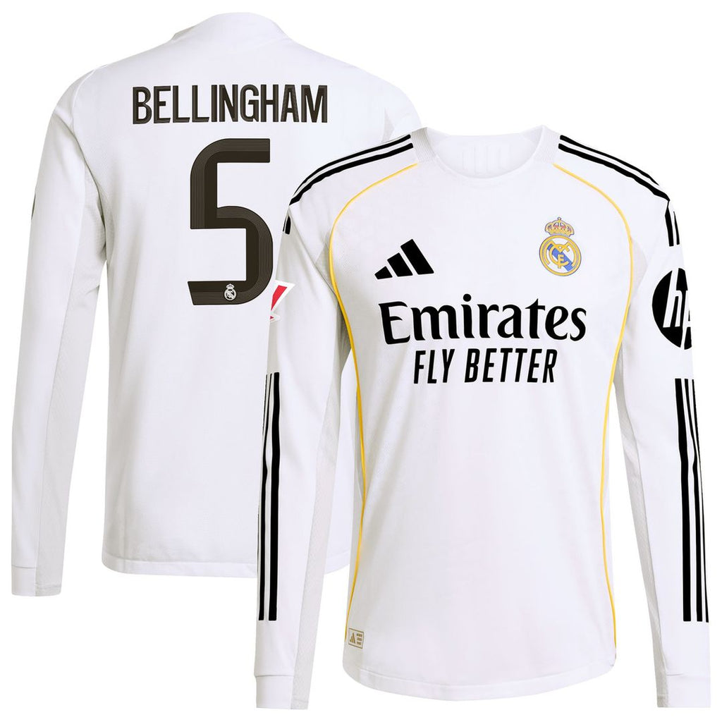 Jude Bellingham Real Madrid adidas 2025/26 Home Authentic Long Sleeve Jersey - White