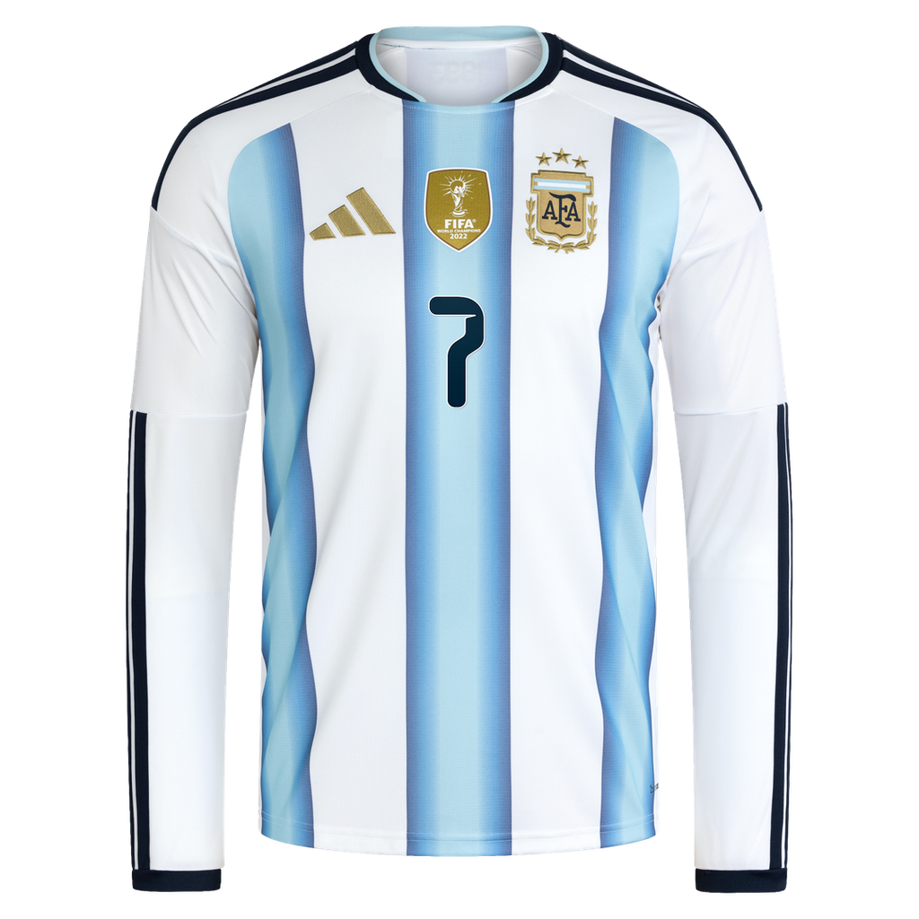 Rodrigo De Paul Argentina National Team adidas 2026 Home Replica Long Sleeve Jersey - White