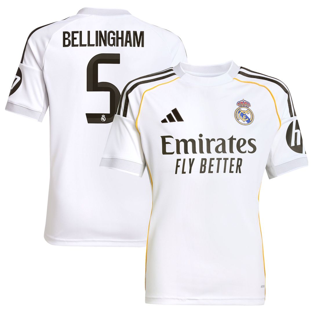 Jude Bellingham Real Madrid adidas Youth 2025/26 Home Replica Jersey - White