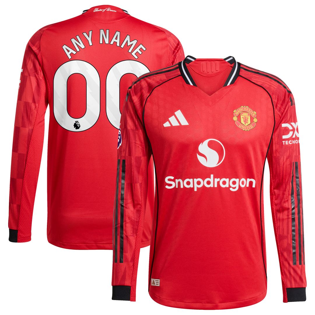 Manchester United adidas 2025/26 Third Authentic Long Sleeve Custom Jersey - Black