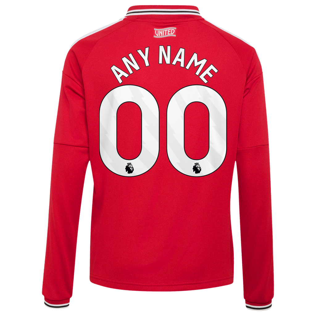 Manchester United adidas Youth 2026/27 Home Replica Long Sleeve Custom Jersey - Red