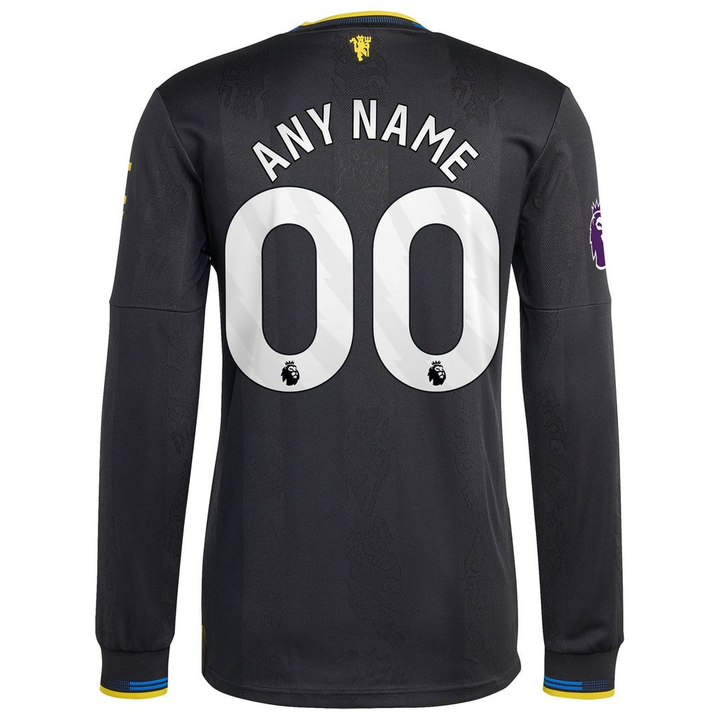 Manchester United adidas 2025/26 Third Authentic Long Sleeve Custom Jersey - Black