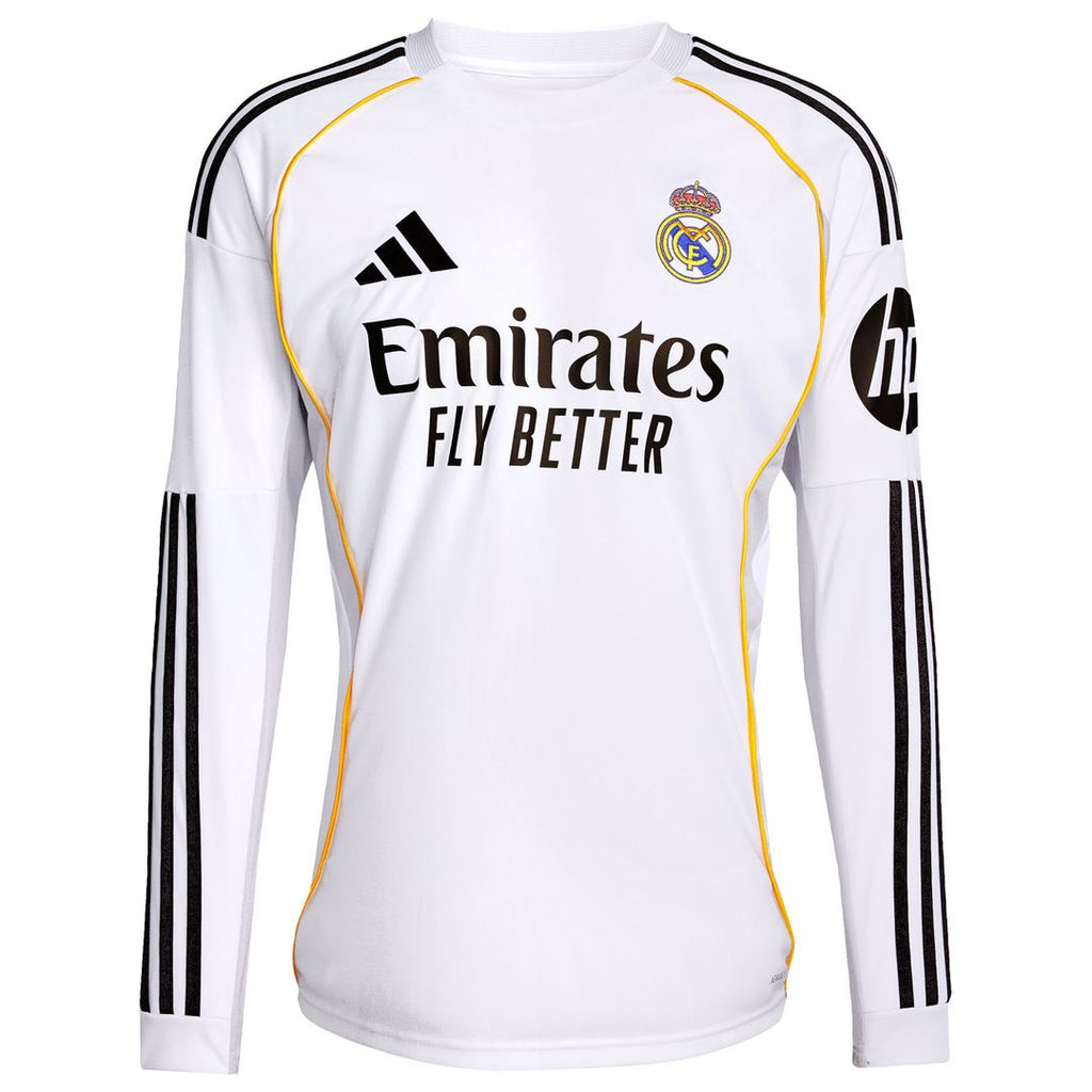 Real Madrid adidas 2025/26 Home Replica Long Sleeve Custom Jersey - White
