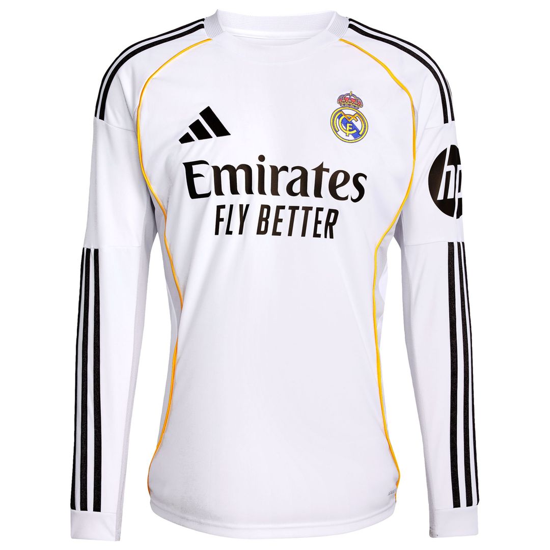 Real Madrid adidas 2025/26 Home Replica Long Sleeve Custom Jersey - White