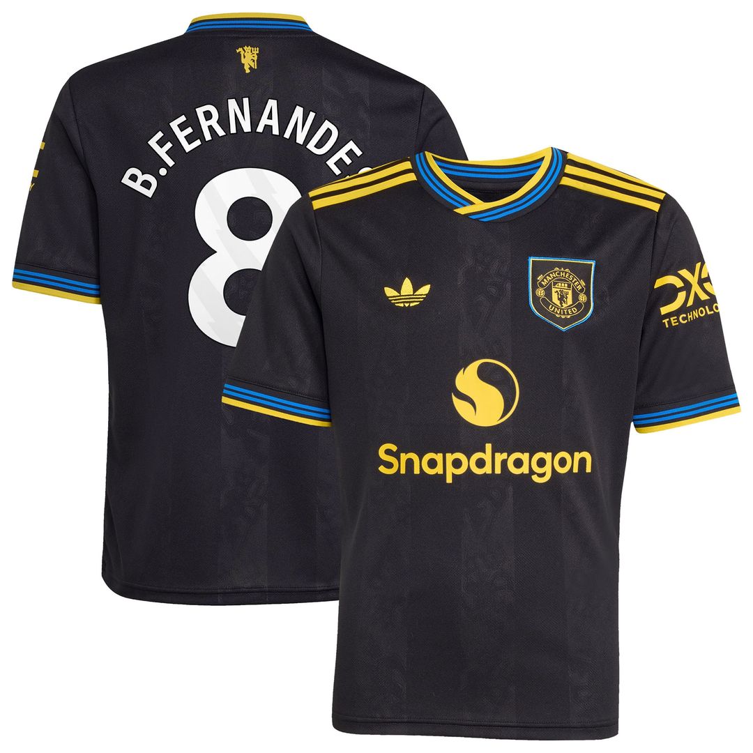 Bruno Fernandes Manchester United adidas Youth 2025/26 Third Replica Player Jersey - Black