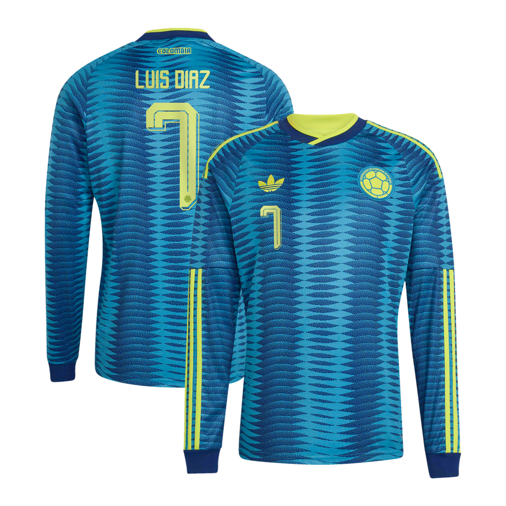 Luis Diaz Colombia National Team adidas 2026 Away Replica Long Sleeve Jersey - Turquoise