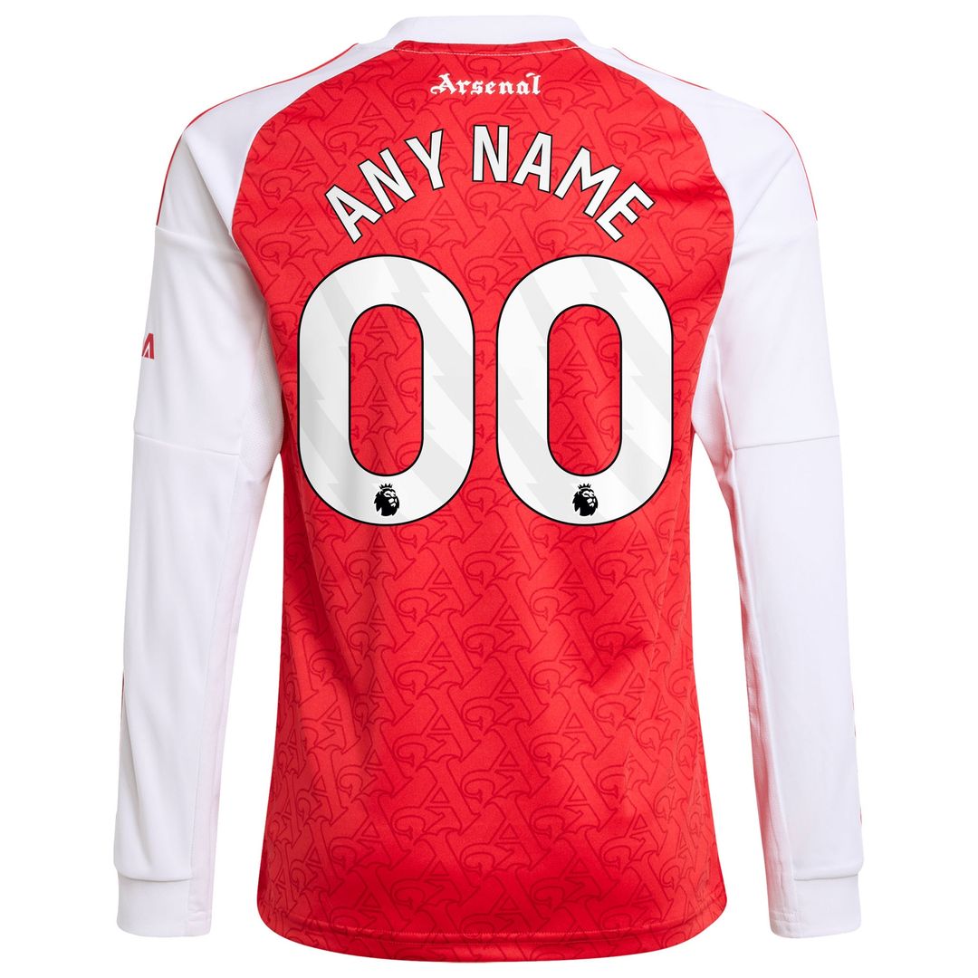 Arsenal adidas Youth 2025/26 Home Replica Long Sleeve Custom Jersey - Red
