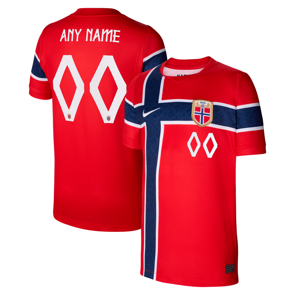 Norway National Team Nike Youth 2026 Home Stadium Replica Custom Jersey - Red