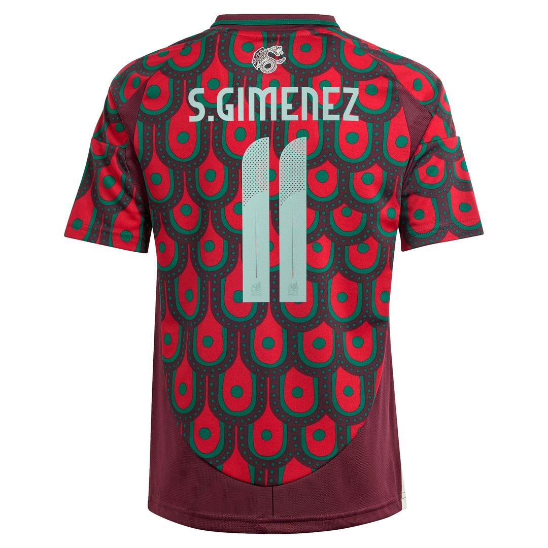 Santiago Giménez Mexico National Team adidas Youth 2024 Home Replica Player Jersey - Burgundy