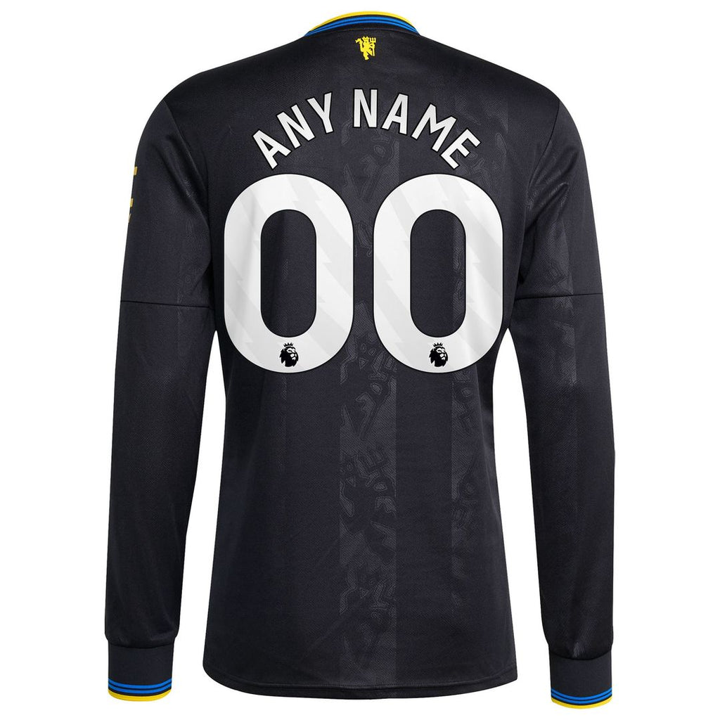 Manchester United adidas 2025/26 Third Replica Long Sleeve Custom Jersey - Black